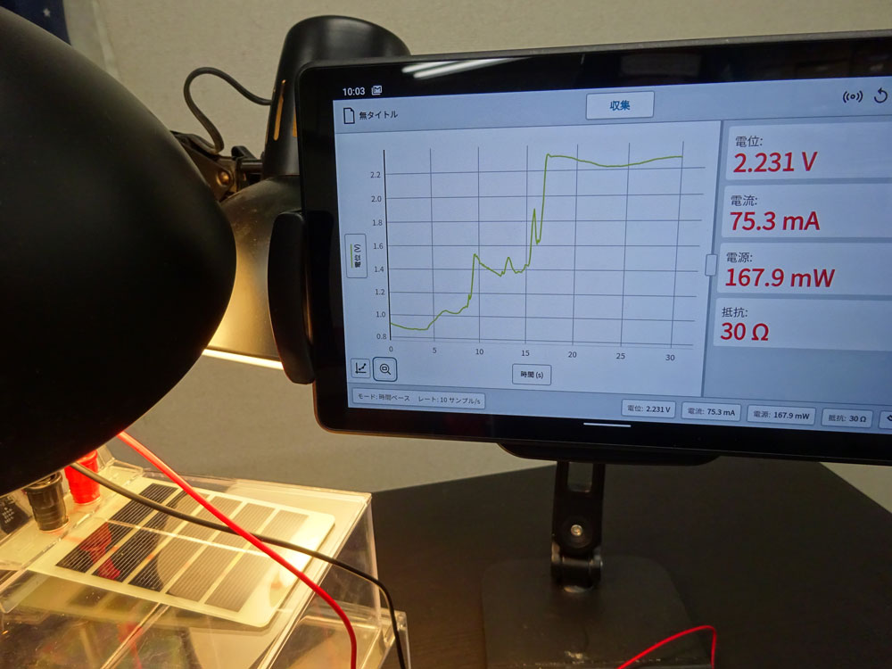 太陽光発電実験（with 電気エネルギーセンサ）